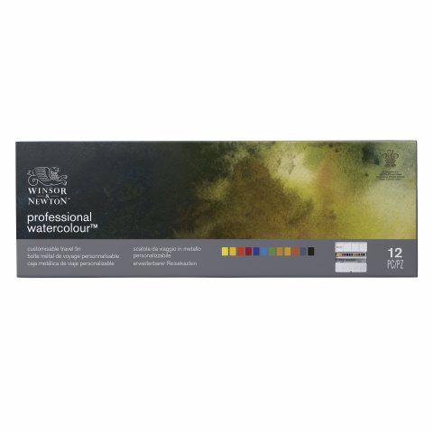Winsor & Newton Aquarellfarbe Professional, Set 12 Stück im Metallkasten, 1/2 Näpfe, Black Box