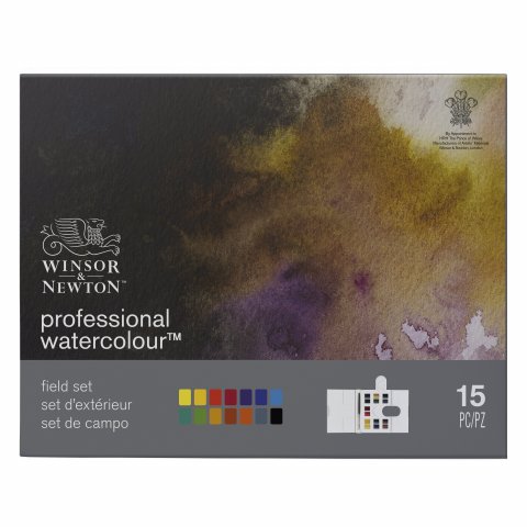 Winsor & Newton Aquarellfarbe Professional, Set 14 St. im Kasten, 1/2 Näpfe, 1 Pinsel, Compact Box