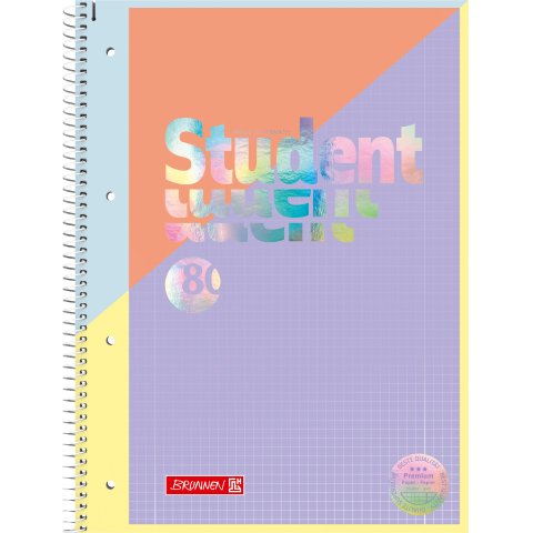 Brunnen college pad Premium multicolored 210 x 297 DIN A4, squared double margin 80 sheets/160 pp.