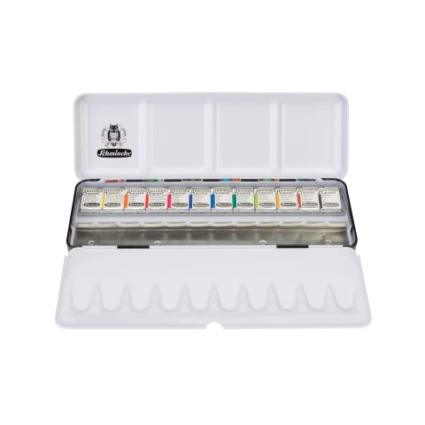 Schmincke Aquarellfarbe Akademie, Set Basisfarben im Schmuckkasten, 12x1/2 Näpfe (75785)