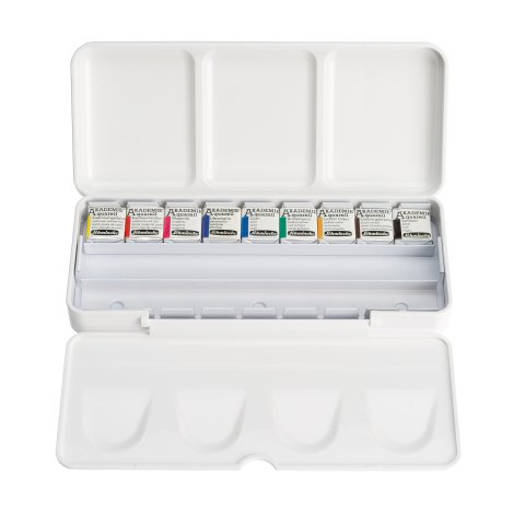 Schmincke Aquarellfarbe Akademie, Set 9 Stück im Kunststoffkasten, 1/2 Näpfe (75790)