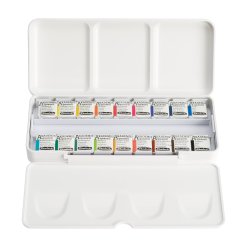 Schmincke Academy aquarelle paint, 18 x 1/2 cups,brush tape,plastic box (75791)