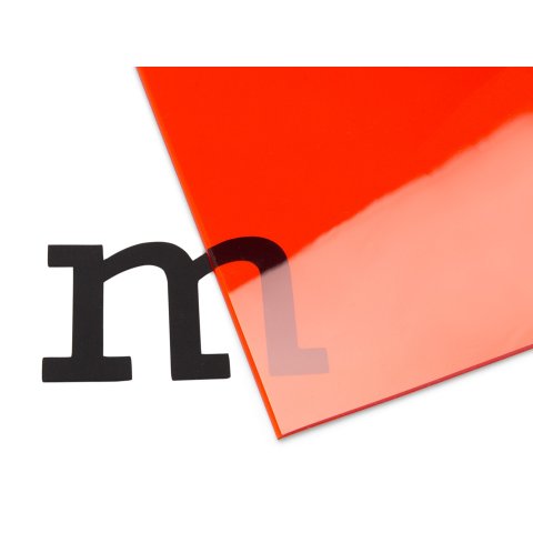 Soft-PVC strip sheet, transparent, red th = 2.0 mm  w = 200 mm