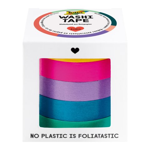 Washi Klebeband, farbig, uni, Set 5er-Set, b = 10 mm, l = 10 m, basic