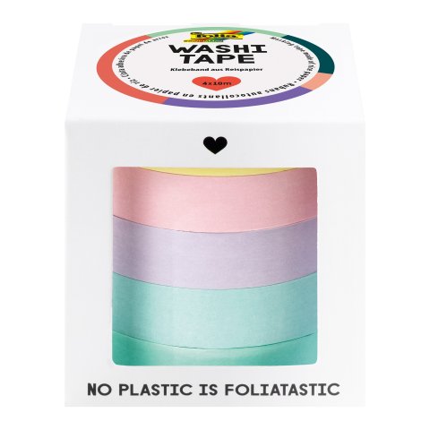 Washi Klebeband, farbig, uni, Set 5er-Set, b = 10 mm, l = 10 m, pastell