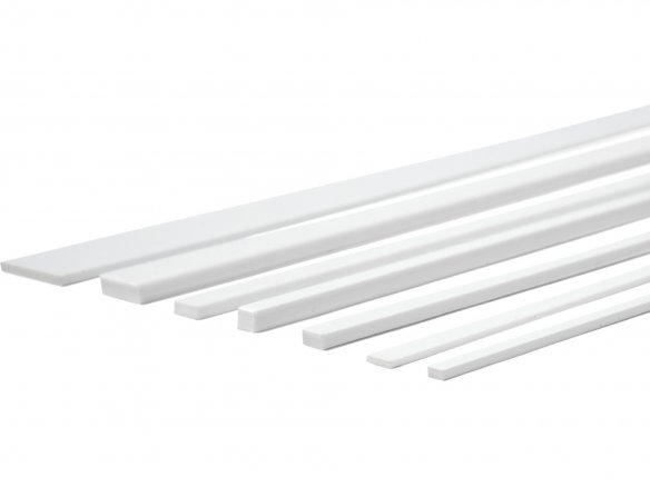 Polystyrene rectangular strips, long, white