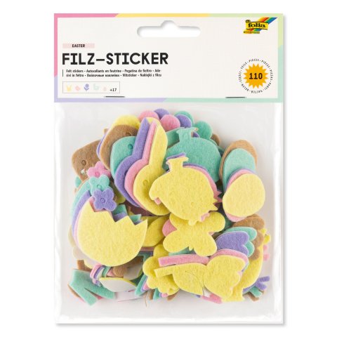 Filz Sticker 110 Stück, 17 Motive, pastell, Ostern