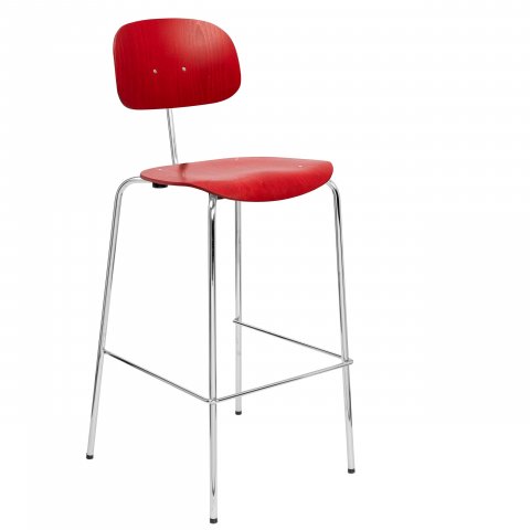 Bar stool 118 1120/765 x 430 x 395 mm, red stained, chrome