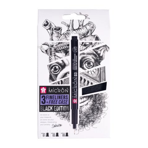 Sakura Fineliner Pigma Black Edition Set 3 Stifte + gratis Etui