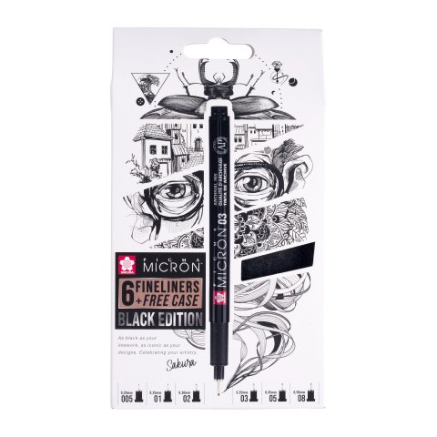 Sakura Fineliner Pigma Black Edition Set 6 Stifte + gratis Etui