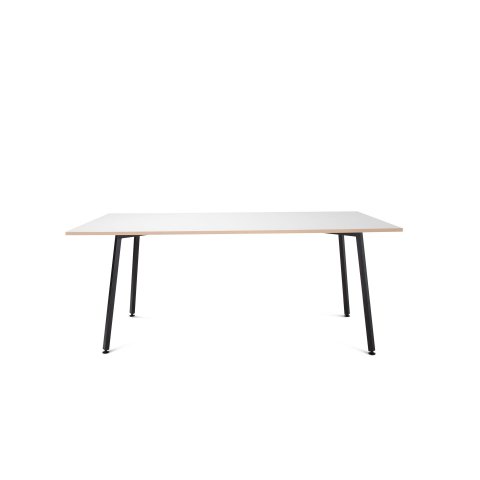 Modulor Tisch Y1 Stahl schwarz 10° Spanplatte, Melamin weiß, Buche 19x800x1600mm
