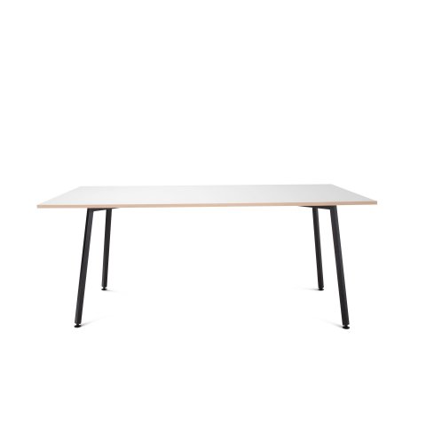 Modulor Y1 table frame, steel, black, 10° chipboard, white melamine, beech, 19x900x1800mm