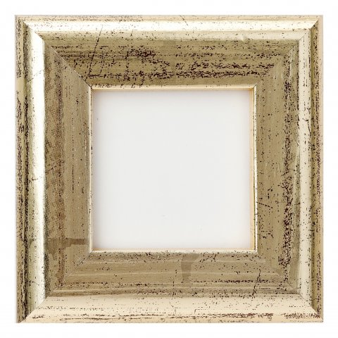 Mini marco, alternando tiras de oro y plata 5 x 5 cm, con cristal blanco y pared trasera