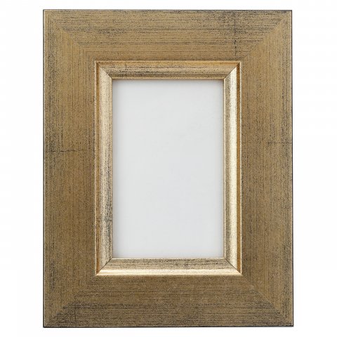 Mini telaio, alternando strisce d'oro e d'argento 6 x 9 cm, con vetro bianco e parete di fondo