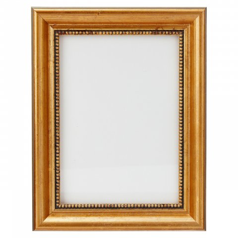 Mini marco, alternando tiras de oro y plata 13 x 18 cm, con cristal blanco y pared trasera