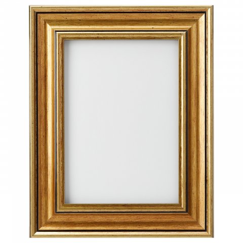 Mini marco, alternando tiras de oro y plata 15 x 21 cm, con cristal blanco y pared trasera
