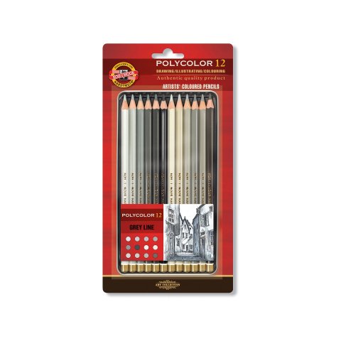Koh-i-Noor color pencil Polycolor 3800, set of 12 in metal case, gray series