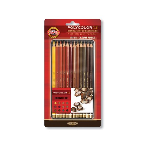 Koh-i-Noor color pencil Polycolor 3800, set of 12 in metal case, brown series