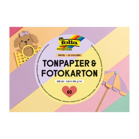 Tonpapier + Fotokarton, Block, DIN A6 60 Blatt, 130 g/m² + 300 g/m², 10 Farben pastell