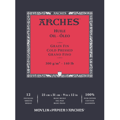 Arches oil painting block fine white, 100% CO 300 g/m², 230 x 310 mm, 12 sheets, one. glued