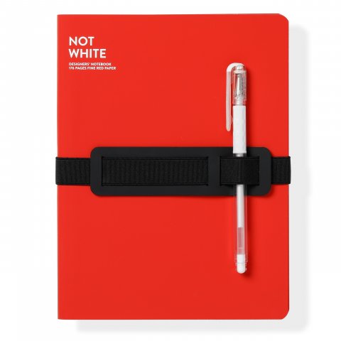 Cuaderno Nuuna no es blanco L, 165 x 220 mm, páginas rojas, bolígrafo blanco, cinta