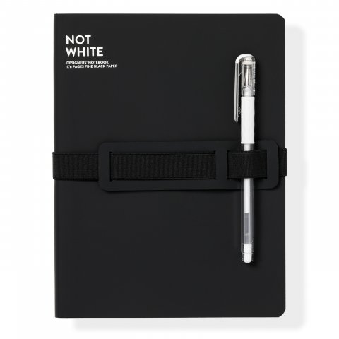 Nuuna Notebook Not White L, 165 x 220 mm, black pages, white pen, ribbon