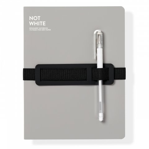 Taccuino Nuuna non bianco L, 165 x 220 mm, pagine grigie, penna bianca, nastro