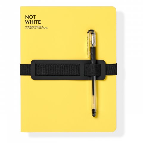 Taccuino Nuuna non bianco L, 165 x 220 mm, pagine gialle, penna bianca, nastro