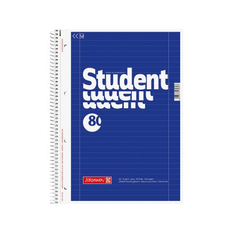 Brunnen Standard student notebook 210 x 297 DIN A4, ruled, double margin, 80 shts/16