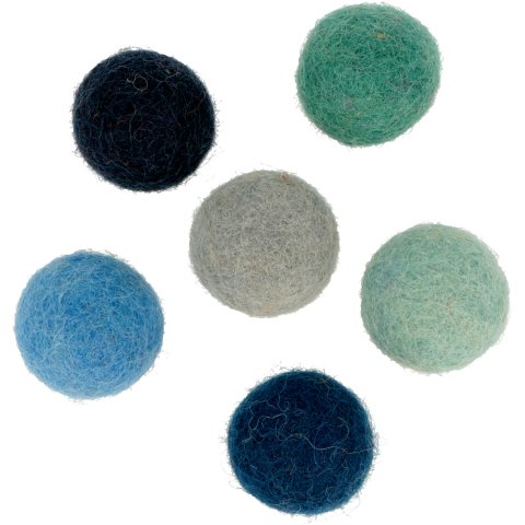Bolas de fieltro 12 piezas, ø 2,5 cm, 100% lana, gris/azul