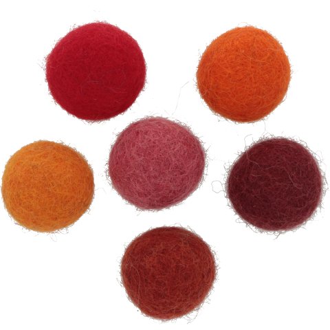 Filzkugeln 12 Stück, ø 2,5 cm, 100% Wolle, rot/orange