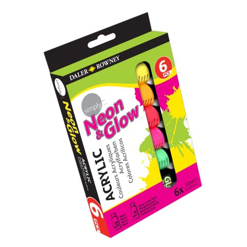 Daler-Rowney Acrylfarbe Simply Acrylic, Set 6 Tuben à 12 ml, ''Neon & Glow''