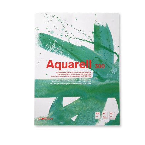 Modulor Aquarellblock Aquarell 300 g/m² naturweiß, 360 x 480 mm, XL, 20 Blatt