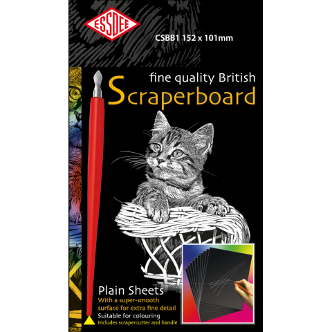 Original English scraper board set of 5, 152 x 101 mm, white, incl. scraping knif