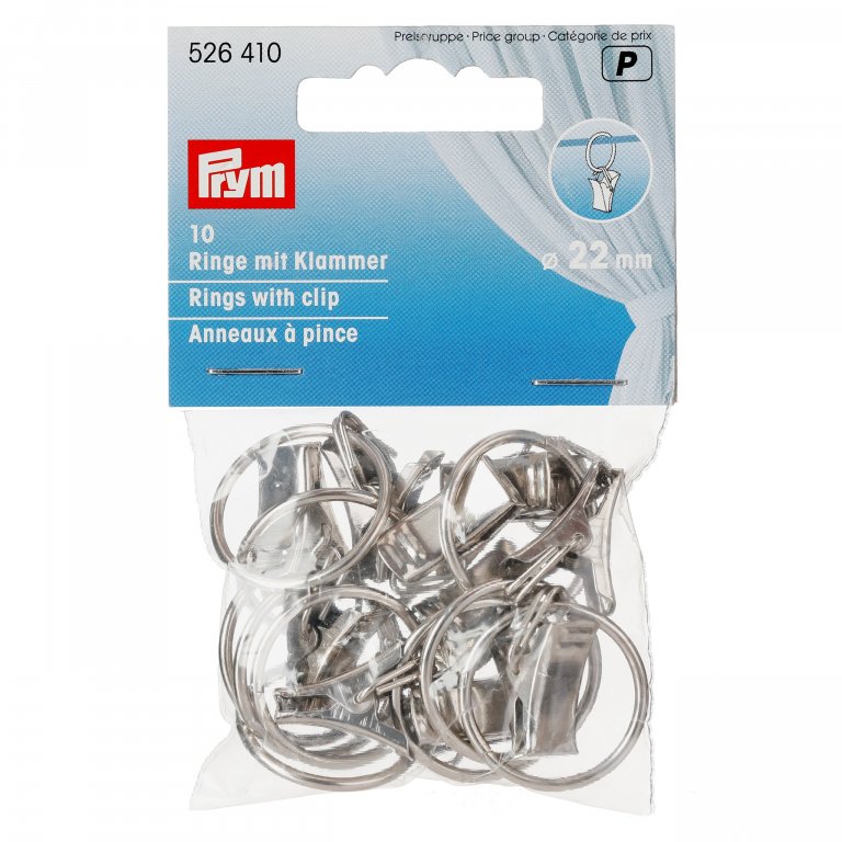 Prym metal curtain rings with clips, set