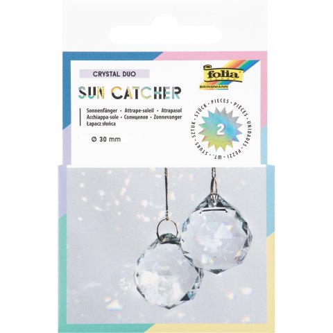 Suncatcher made of real glass 2 crystals, ø 3 cm, incl. 8 m yarn