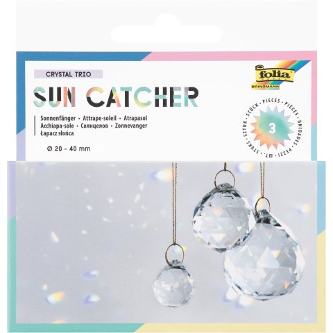 Sonnenfänger aus Echtglas 3 Kristalle, ø 2 + 3 + 4 cm, inkl. 16 m Garn