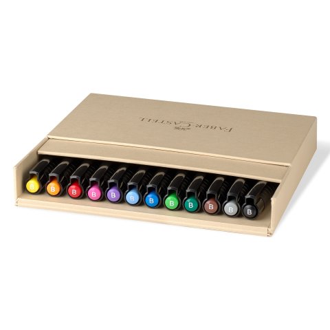 Faber-Castell Pitt Artist Pen B, set de 12 lápices de tinta, pinceles, en la caja del estudio
