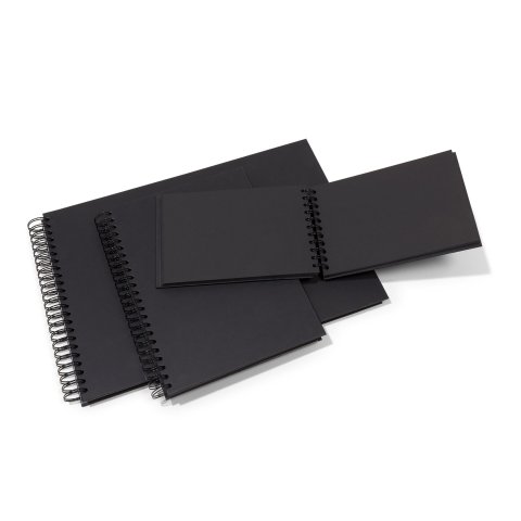 Cuaderno de dibujo Seawhite Black Card negro 220 g/m². 215x168 mm, aprox. DIN A5 transversal, 40 hojas / 80 p., en espiral