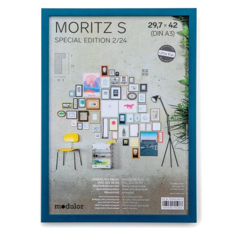 Moritz S edición especial 2/24 montura de madera con clip 29,7 x 42 cm, DIN A3, azul sándalo (RAL 2203030)