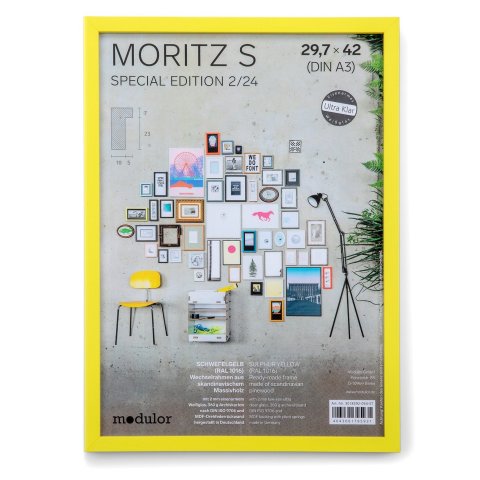 Moritz S special edition 1/24 wooden clip-on frame 29.7 x 42 cm, DIN A3, sulphur yellow (RAL 1016)