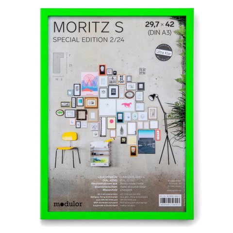 Moritz S edición especial 2/24 montura de madera con clip 29,7 x 42 cm, DIN A3, verde brillante (RAL 6038)