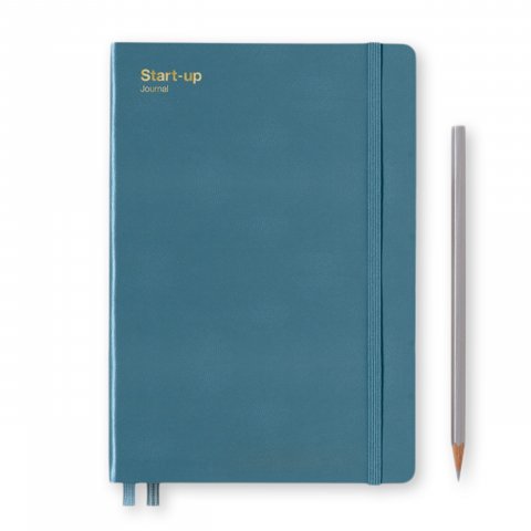 Cuaderno Lighthouse de tapa dura Diario de inicio de actividades A5, mediano, 294 páginas, alemán, azul piedra