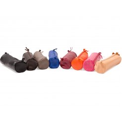 Pencil case, round, leather, large