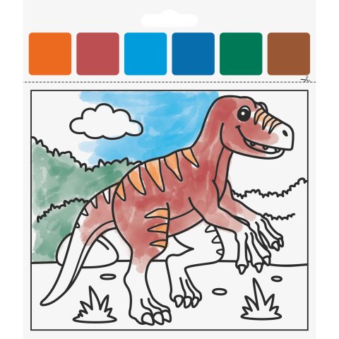 Painting pad, incl. watercolors + water brush 10 motifs, 15 × 18 cm, dinosaurs