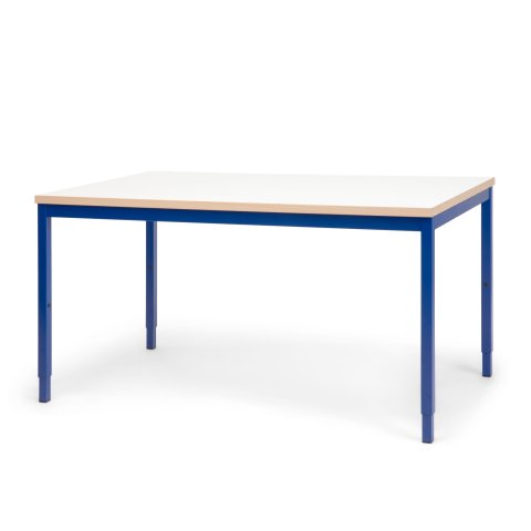 Modulor mesa M para niños, azul ultramarino Encimera de melamina blanca, canto de haya, 25x680x1200mm