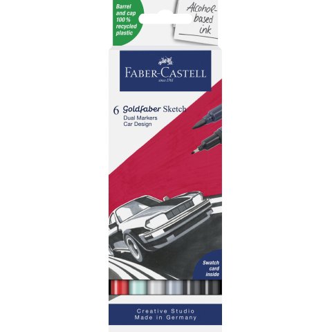Faber-Castell Sketch Marker Set 6 Pinselstifte, Auto Design