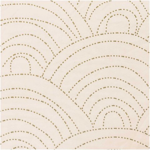Tessuto in cotone stampato Jardin Japonais, 100 g/m² b = ca. 1,4 m, mussola, onde dorate su beige