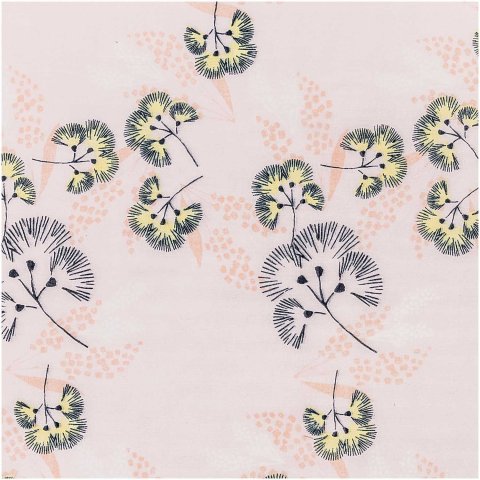 Jardin Japonais cotton print fabric, 100 g/m142 w = ca. 1,4 m, muslin, flowers on pink