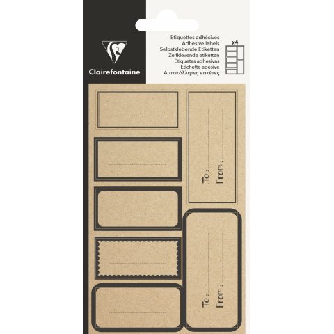 Clairefontaine Etiquetas Adhesivas Papel Kraft 28 piezas, rectángulos con borde negro